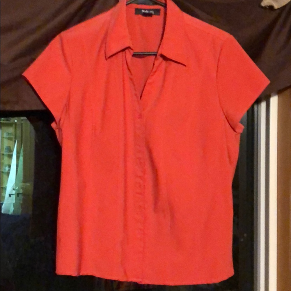 Orange button up with v blouse